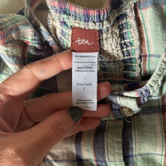Tea collection top. Size 3t. Plaid. Linen/cotton - Picture 2 of 4